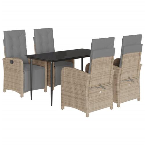 Spisebordssæt til haven 5 dele med hynder polyrattan beige