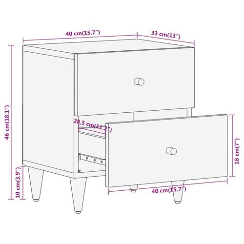 Sengeborde 2 stk. 40x33x46 cm massivt mangotræ