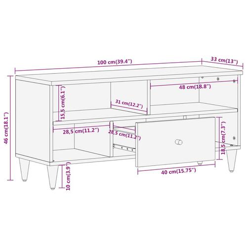 Tv-bord 100x33x46 cm massivt mangotræ