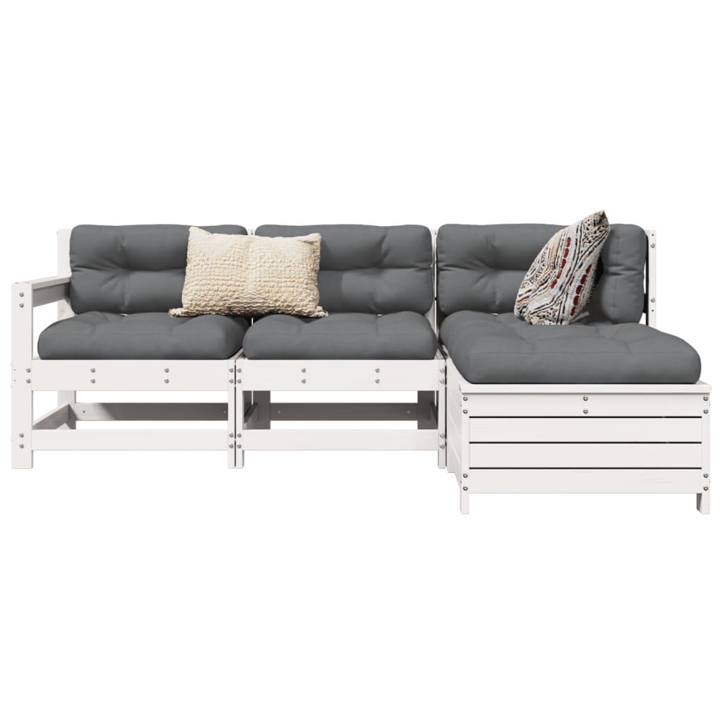 Sofasæt til haven 4 dele massivt fyrretræ hvid