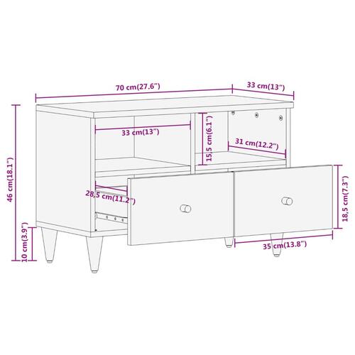 Tv-bord 70x33x46 cm massivt mangotræ