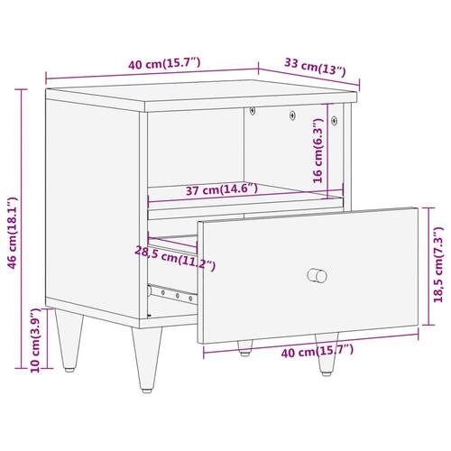Sengebord 40x33x46 cm massivt mangotræ