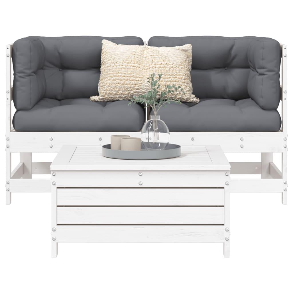 Sofasæt til haven 3 dele massivt fyrretræ hvid