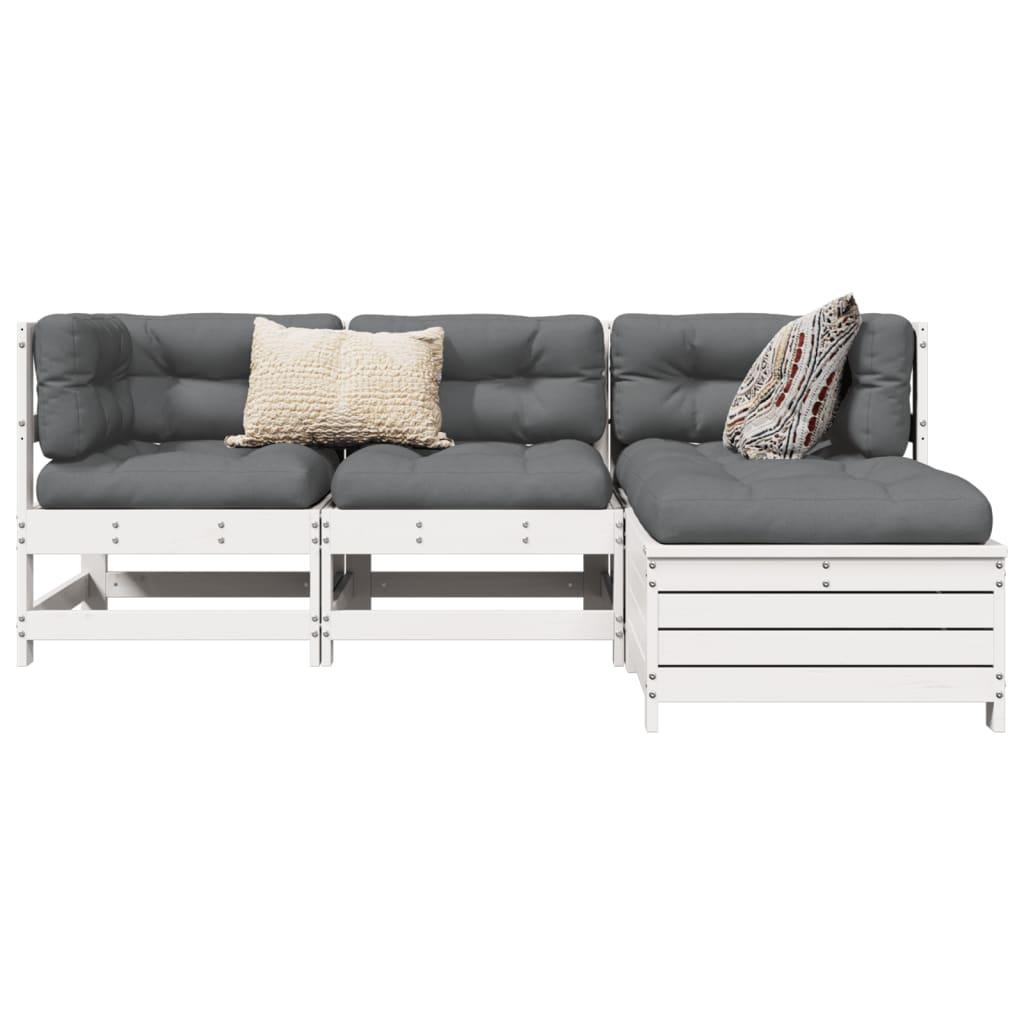 Sofasæt til haven 4 dele massivt fyrretræ hvid
