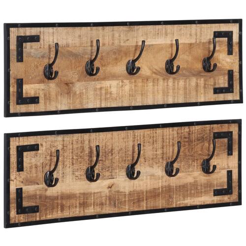 Knagerækker 2 stk. 80x8x25 cm massivt ru mangotræ