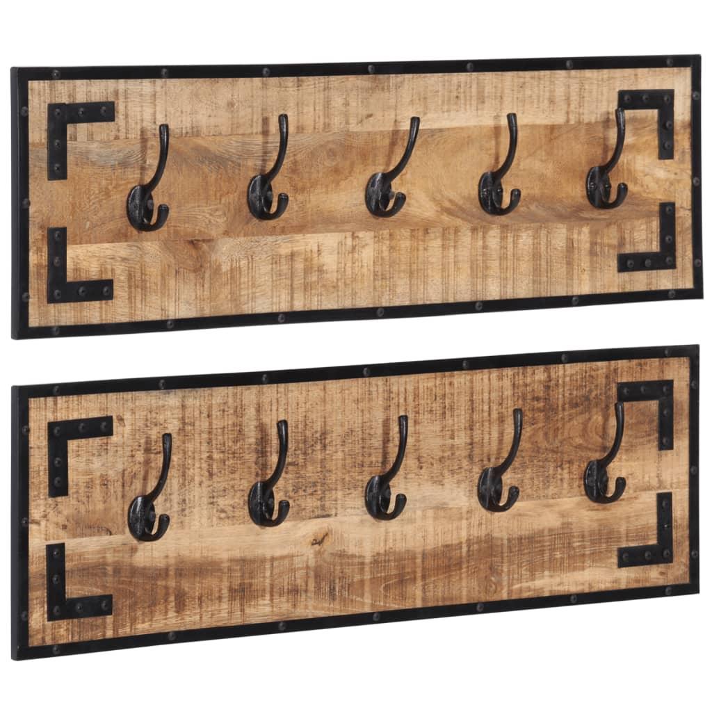Knagerækker 2 stk. 80x8x25 cm massivt ru mangotræ