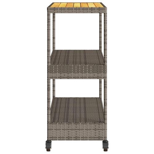Barvogn med 3 hylder polyrattan og massivt akacietræ grå
