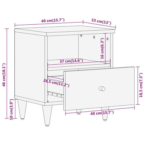 Sengeborde 2 stk. 40x33x46 cm massivt mangotræ
