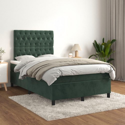 Kontinentalseng med madras 120x190 cm - velour, mørkegrøn