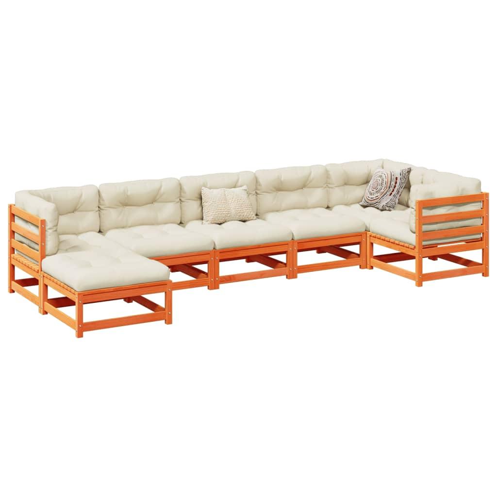 Sofasæt til haven 7 dele massivt fyrretræ gyldenbrun