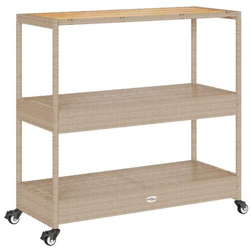 Barvogn med 3 hylder polyrattan og massivt akacietræ beige