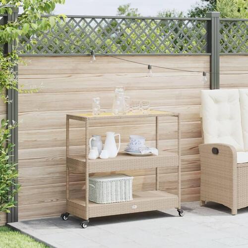 Barvogn med 3 hylder polyrattan og massivt akacietræ beige