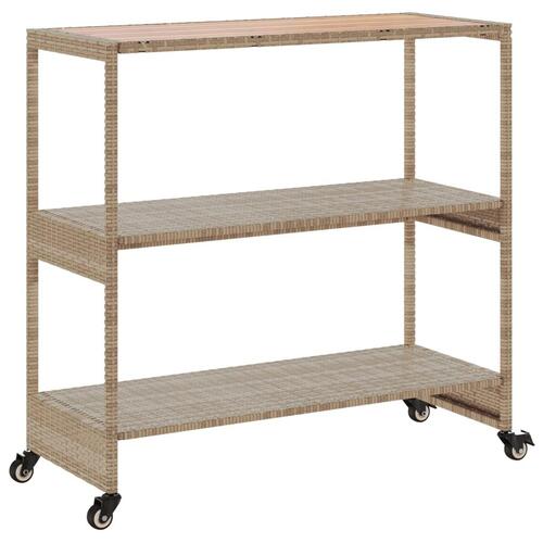 Barvogn med 3 hylder polyrattan og massivt akacietræ beige