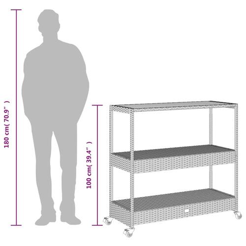 Barvogn med 3 hylder polyrattan og massivt akacietræ beige