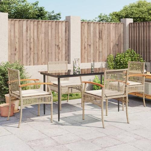 Spisebordssæt til haven 5 dele med hynder polyrattan beige
