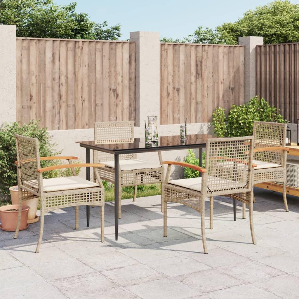 Spisebordssæt til haven 5 dele med hynder polyrattan beige