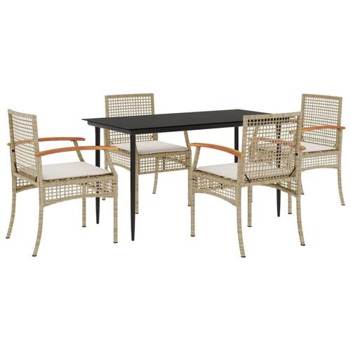 Spisebordssæt til haven 5 dele med hynder polyrattan beige