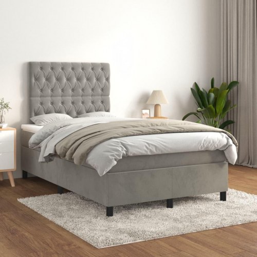 Kontinentalseng med madras 120x190 cm - velour, lysegrå