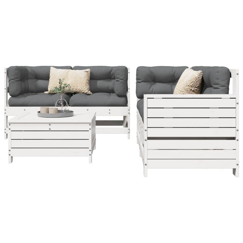 Sofasæt til haven 5 dele massivt fyrretræ hvid