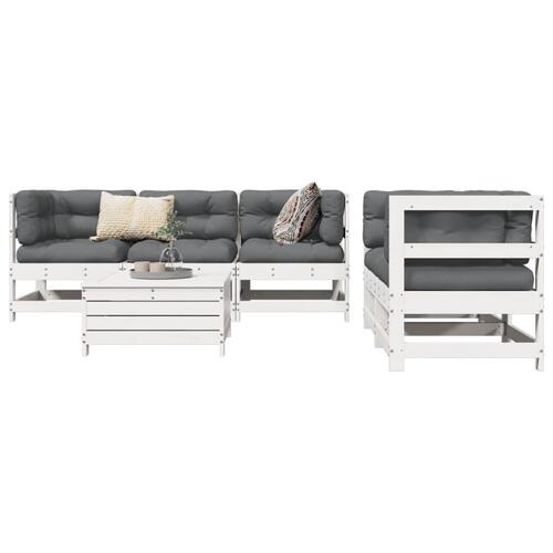 Sofasæt til haven 6 dele massivt fyrretræ hvid