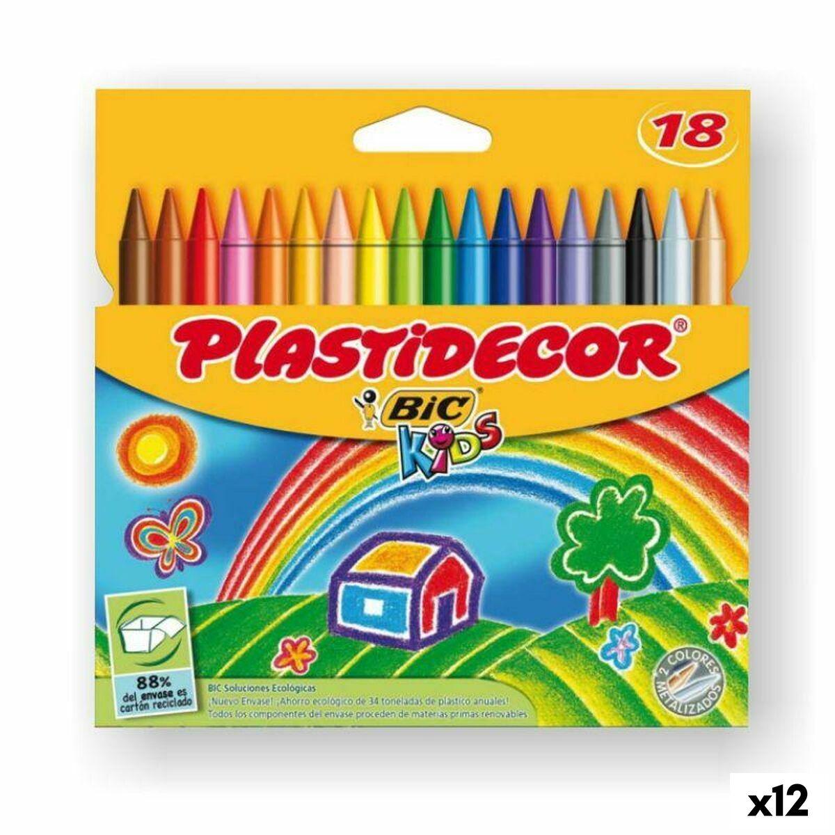 Plastidecor farvevoks, multifarvet - 18 farver (12 pakker)