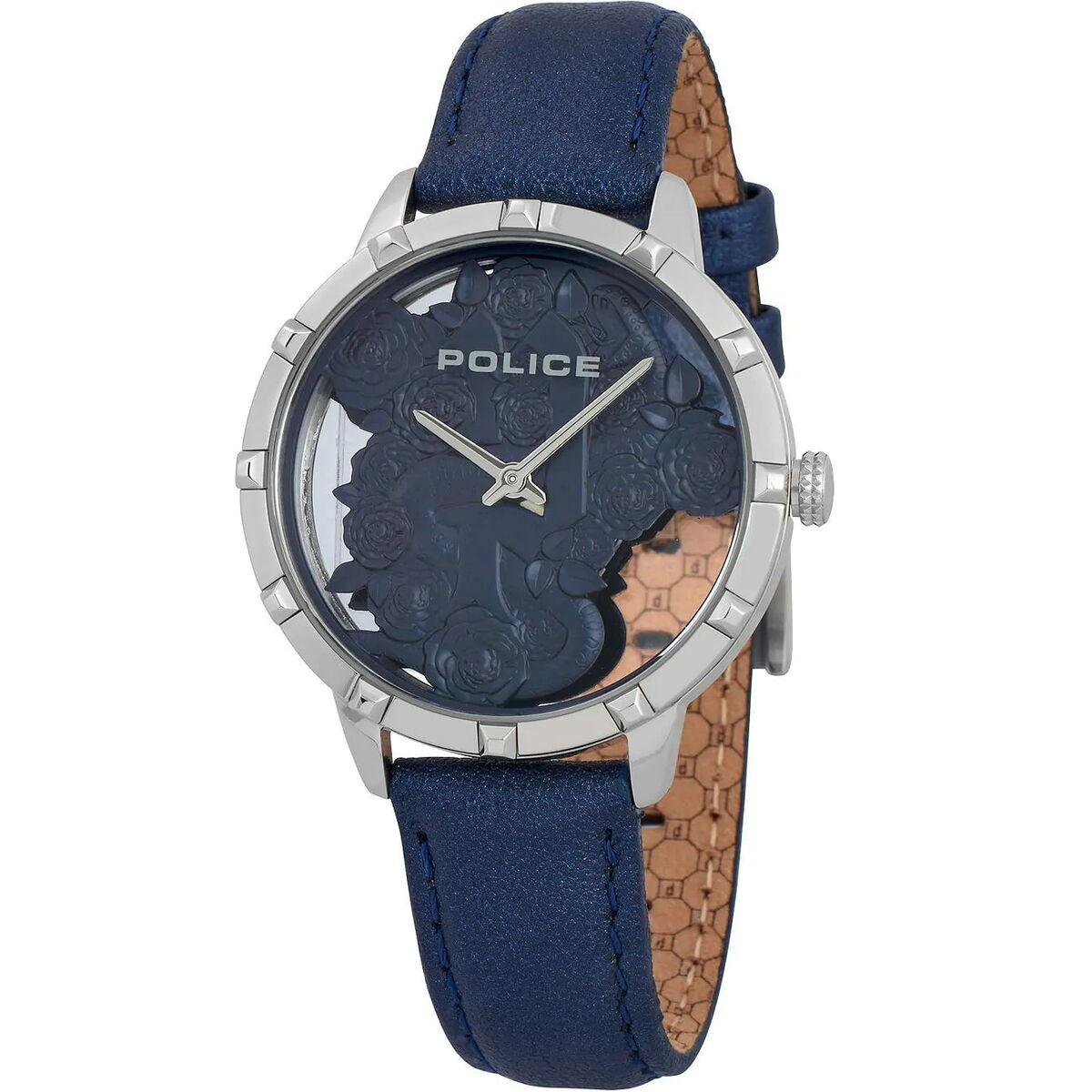Police dameur PL16041MS.03 - blå læderrem, Ø 36 mm