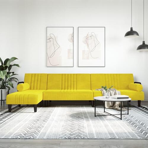 Sovesofa med chaiselong 260x140x70 cm velour gul