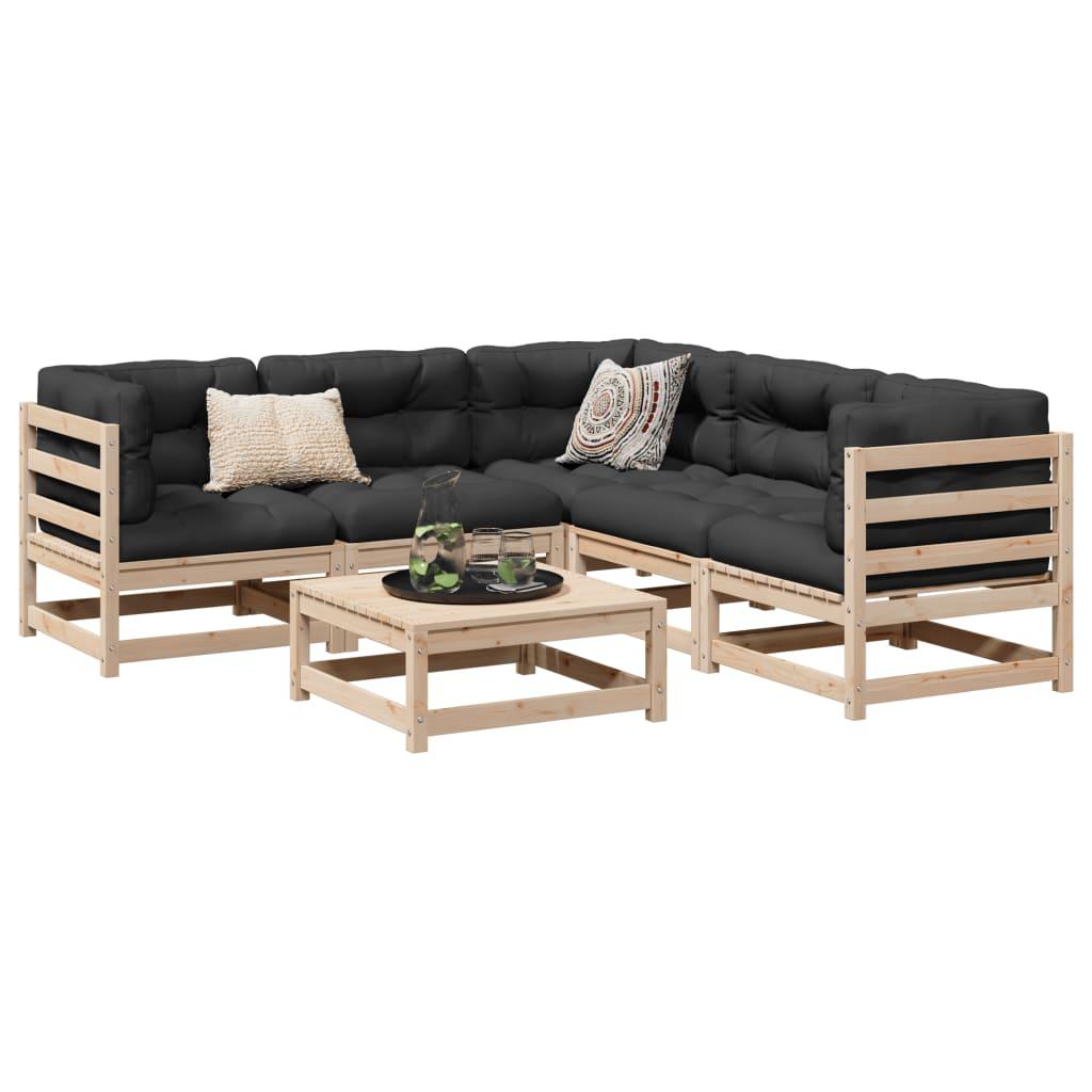 Sofasæt til haven 6 dele med hynder massivt fyrretræ