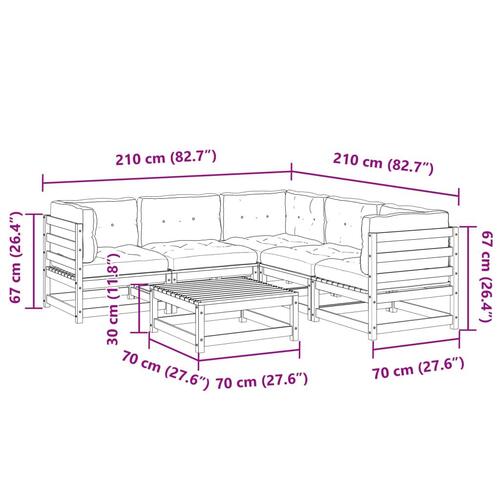 Sofasæt til haven 6 dele med hynder massivt fyrretræ
