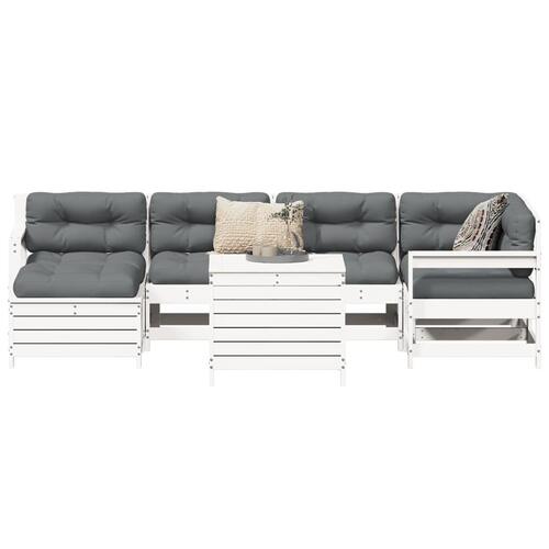 Sofasæt til haven 7 dele massivt fyrretræ hvid