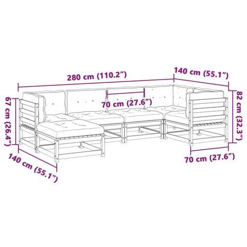 Sofasæt til haven 6 dele med hynder massivt fyrretræ