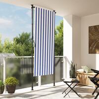 Udendørs rullegardin 120x270 cm stof og stål blå og hvid