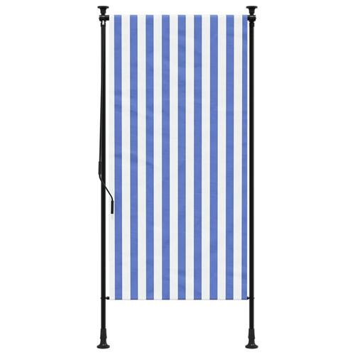 Udendørs rullegardin 120x270 cm stof og stål blå og hvid
