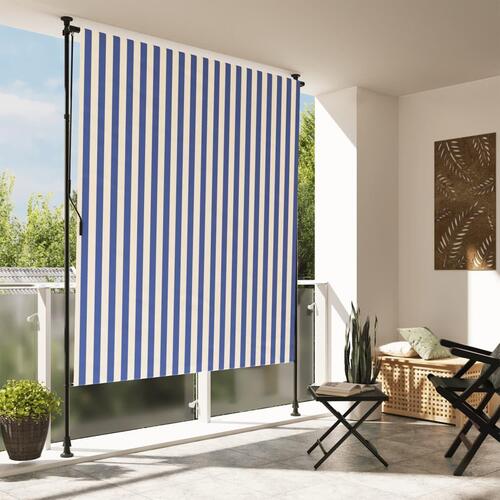 Udendørs rullegardin 200x270 cm stof og stål blå og hvid