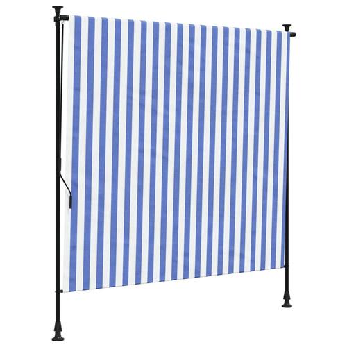 Udendørs rullegardin 200x270 cm stof og stål blå og hvid