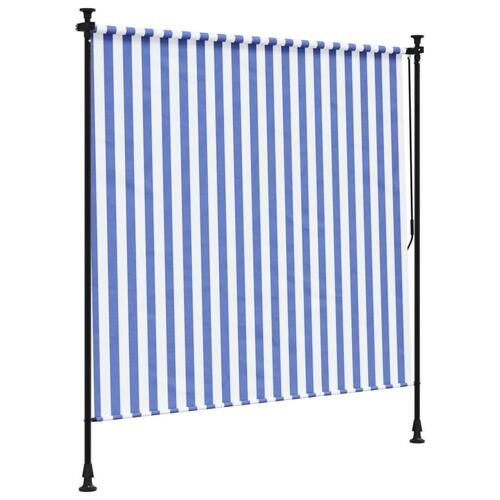 Udendørs rullegardin 200x270 cm stof og stål blå og hvid