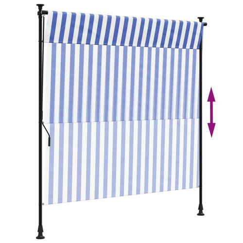 Udendørs rullegardin 200x270 cm stof og stål blå og hvid