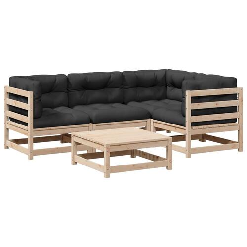 Sofasæt til haven 5 dele med hynder massivt fyrretræ