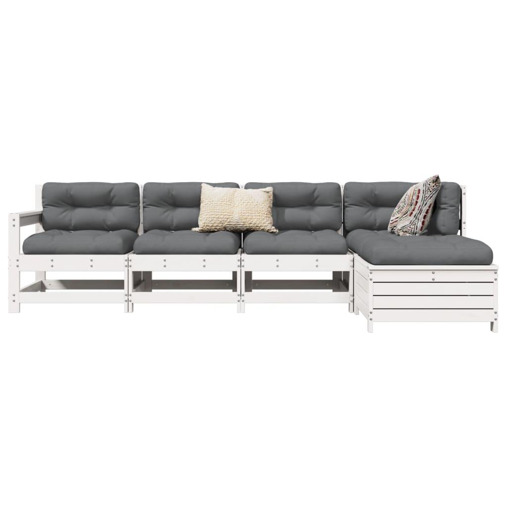 Sofasæt til haven 5 dele massivt fyrretræ hvid