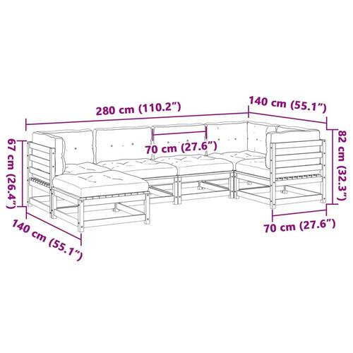 Sofasæt til haven 6 dele med hynder massivt fyr gyldenbrun