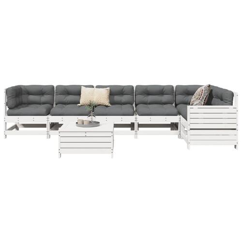 Sofasæt til haven 7 dele massivt fyrretræ hvid