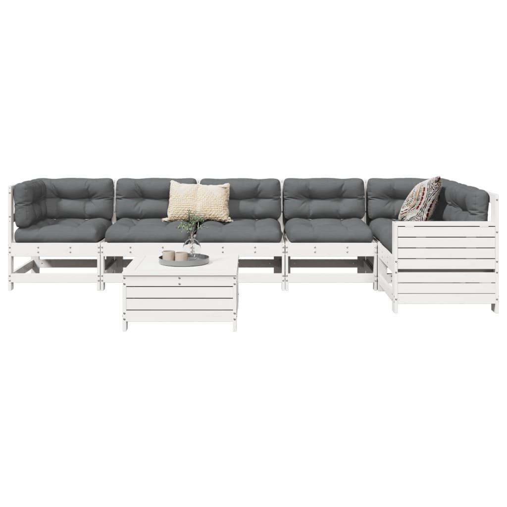 Sofasæt til haven 7 dele massivt fyrretræ hvid
