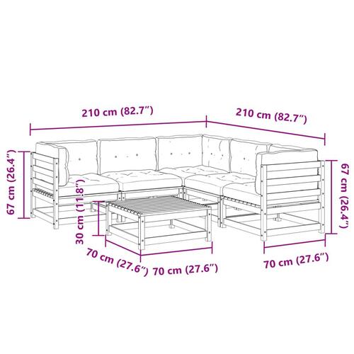 Sofasæt til haven 6 dele med hynder massivt fyr gyldenbrun