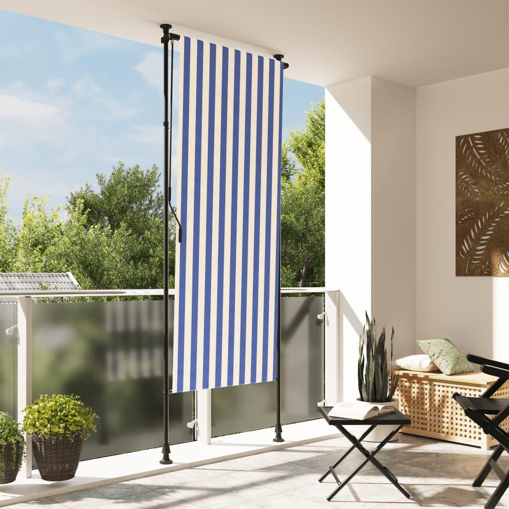 Udendørs rullegardin 100x270 cm stof og stål blå og hvid