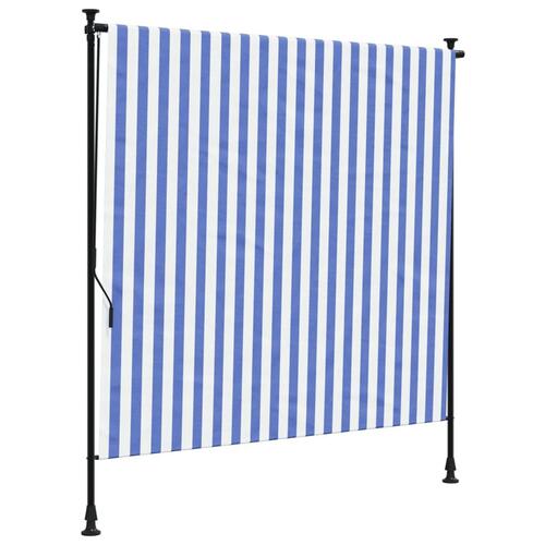 Udendørs rullegardin 150x270 cm stof og stål blå og hvid