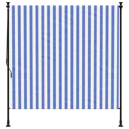 Udendørs rullegardin 150x270 cm stof og stål blå og hvid