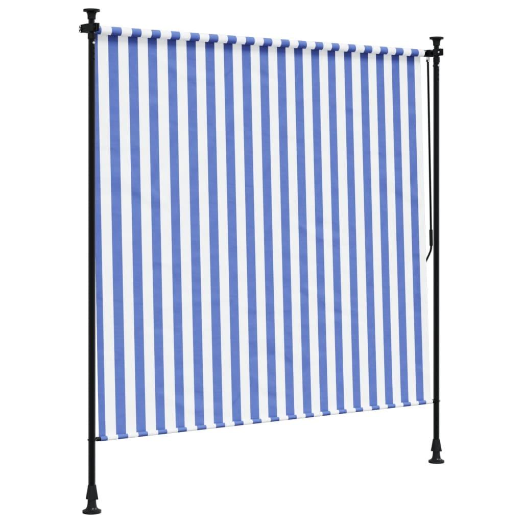 Udendørs rullegardin 150x270 cm stof og stål blå og hvid