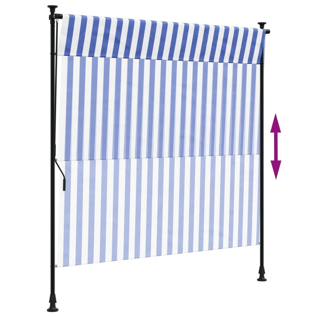 Udendørs rullegardin 150x270 cm stof og stål blå og hvid