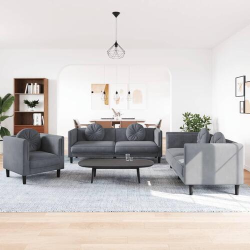 3 personers sofa med puder velour mørkegrå