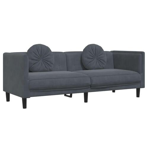 3 personers sofa med puder velour mørkegrå